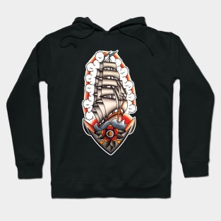 Ship with Clouds Tattoo Design Hoodie